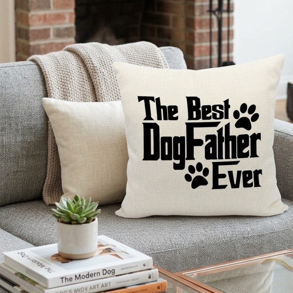 The Best DogFather Ever Throw Pillow‎ Cover Cream Linen Pet Lover Gift Square